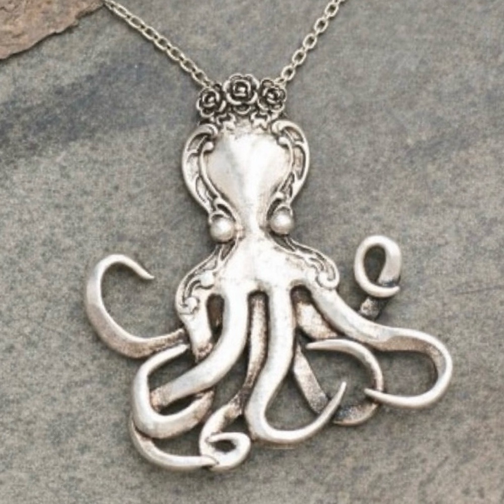 “Vintage Fork Octopus” Silverware Spoon Squid Octopod Kraken Tentacles Necklace - Picture 1 of 14
